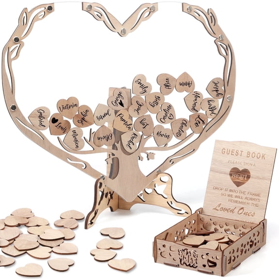 Ayieyill Wood Wedding Guest Book, Personalized Wedding Guest Book Alternative, Guest Book Sign for Wedding Reception and Ceremony Party | Acrylic Heart Frame