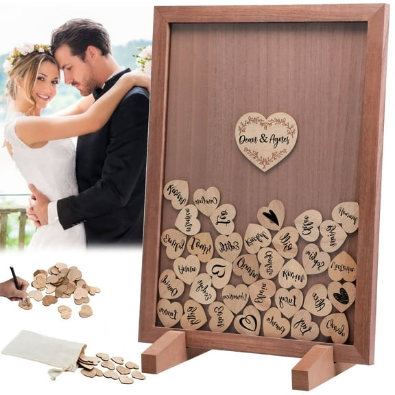 Ayieyill Wood Wedding Guest Book, Personalized Wedding Guest Book Alternative, Guest Book Sign for Wedding Reception and Ceremony Party | Square Brown Frame