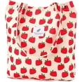 thumbnail image 1 of Ayieyill Corduroy Tote Bag for Women Girl Canvas Shoulder Cord Purse with Inner Pocket (Strawberry), 1 of 7