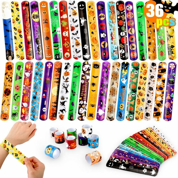 Ayieyill 36 PCS Halloween Slap Bracelets for Kids, Halloween Prizes Halloween Toys Bulk for Trick or Treat Party Favors Classroom Favors