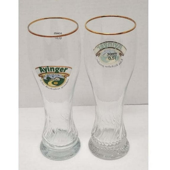 Ayinger Tall Gold Rimmed Glass Beer Glass Set of 2 (.5L)