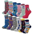 thumbnail image 1 of 12 Pairs Pack Kids Girls Colorful Creative Fun Novelty Design Crew Socks, 1 of 11