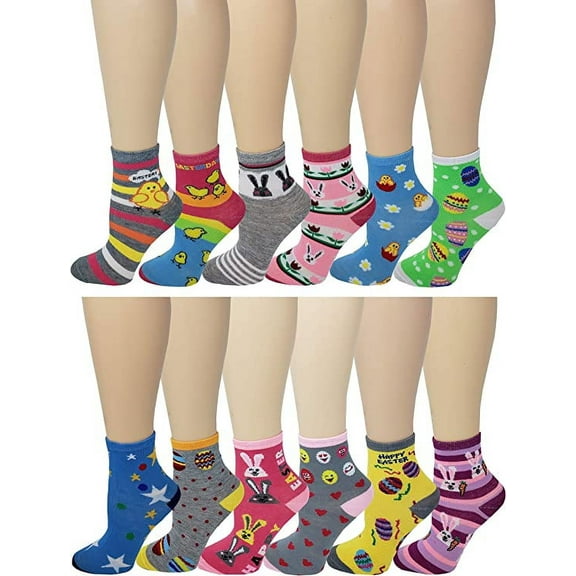 Ayla 12 Pairs Kids Girls Colorful Pretty Fun Easter Design Crew Socks