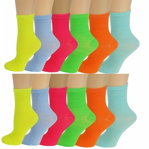 Ayla 12 Pairs Pack Kids Girls Colorful Creative Fun Novelty Design Crew Socks