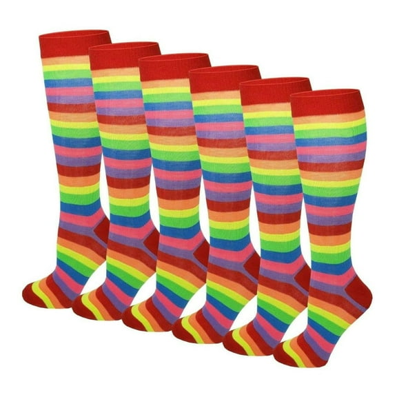 Ayla 6 Pairs Kids Big Girls Youth Baby Children's Colored Strips Design Knee High Socks