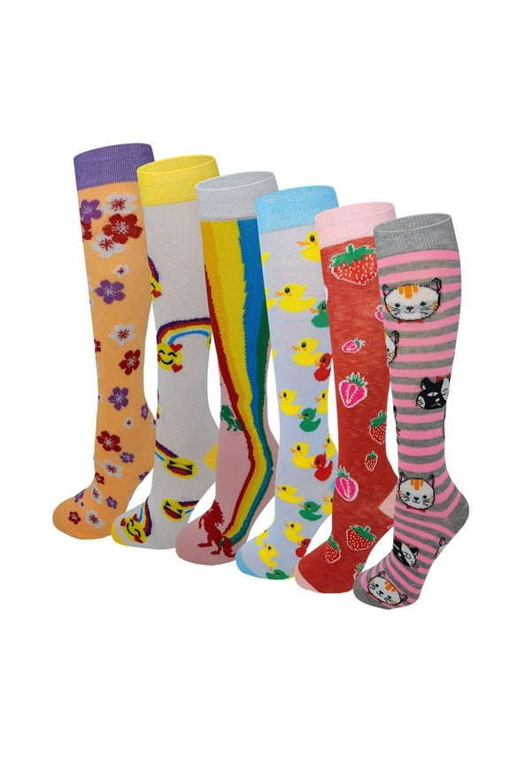 6 Pairs Kids Big Girls Youth Baby Children's Novelty Design Knee High Socks