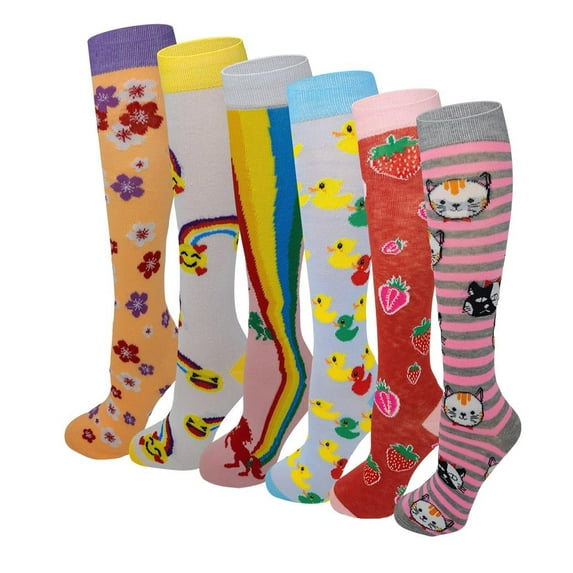 Ayla 6 Pairs Kids Big Girls Youth Baby Children's Novelty Design Knee High Socks