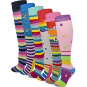 Ayla 6 Pairs Kids Big Girls Youth Baby Children's Rainbow Strips Design Knee High Socks