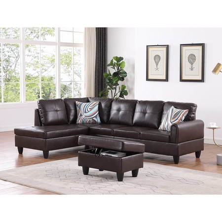Ayla 97" Wide 3 Pieces Faux Letter Left Facing Sofa Set with ottoman