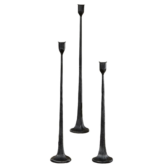 Ayla Black Metal Candlestick Set of Three, Industrial Style Taper Candleholder Set of 3