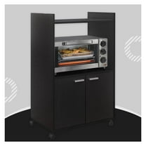 Ayla Microwave Cabinet with Storage and Upper Shelf for Kitchen Appliances - 2 Door Cabinet Kitchen Storage Cart - Wood Kitchen Cart with Lockable Castors Wheels – Black