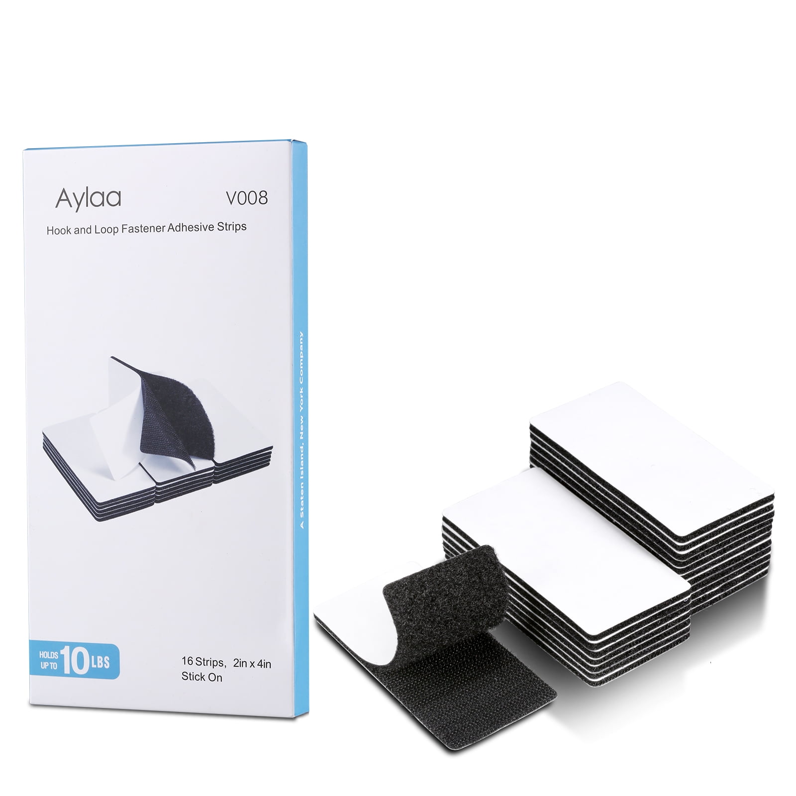 Aylaa Heavy-Duty Self-Adhesive Hook and Loop Fastener Strips, Nylon Black, 16 2" x 4" Strips