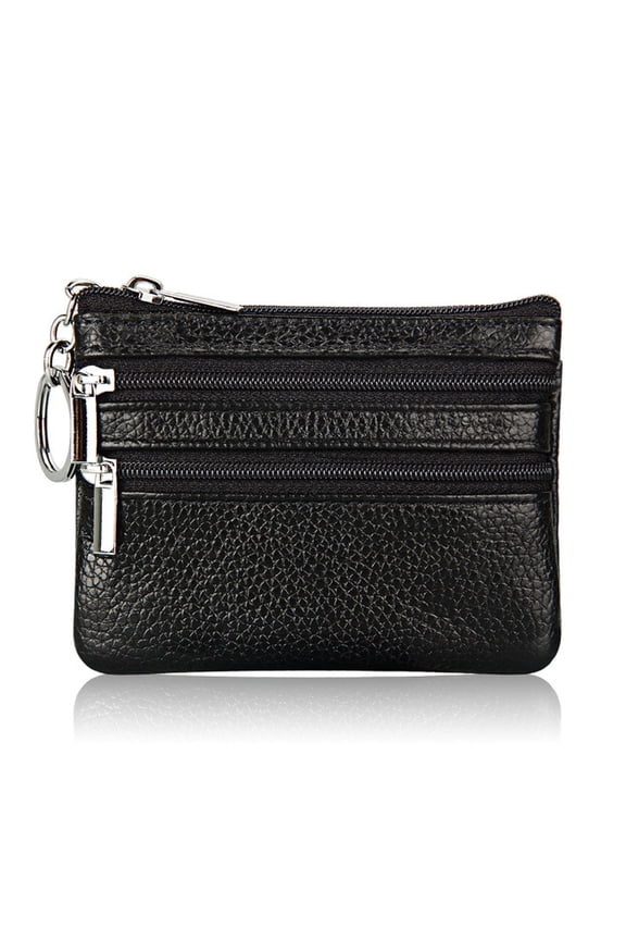Mini Leather Wallet Coin Purse 3 Zipper Pockets Key Ring Mini Pouch for Women and Teenage Girls