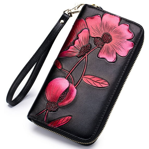 Ayli Women's RFID Block Leather Floral Zip Around Cell Phone Clutch Wallet