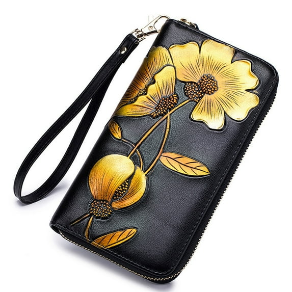 Ayli Women's RFID Block Leather Floral Zip Around Cell Phone Clutch Wallet