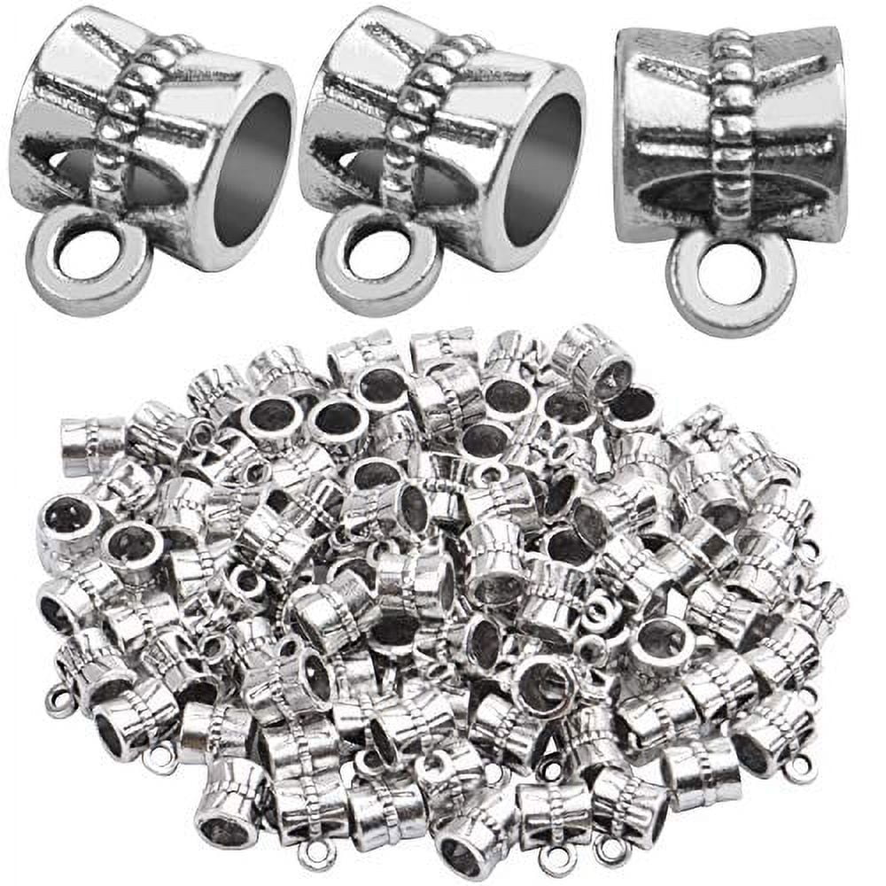 Aylifu 100pcs Silver Bail Beads Bracelets Charms Dangle Connectors ...