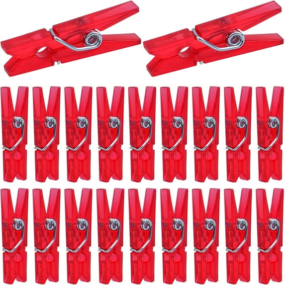 Aylifu 200 Pieces Red Plastic Clothespins Mini Transparent Craft Clips Utility Pictures Paper Peg Pins for Hanging Photos String Fairy Lights Wedding Party Decor