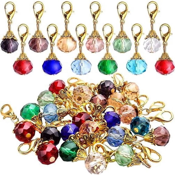 Aylifu 24 Pieces Colorful Faceted Crystal Clip-on Charms, Alloy Dangle Pendants with Lobster Clasps for Diy Crafts Jewelry Making