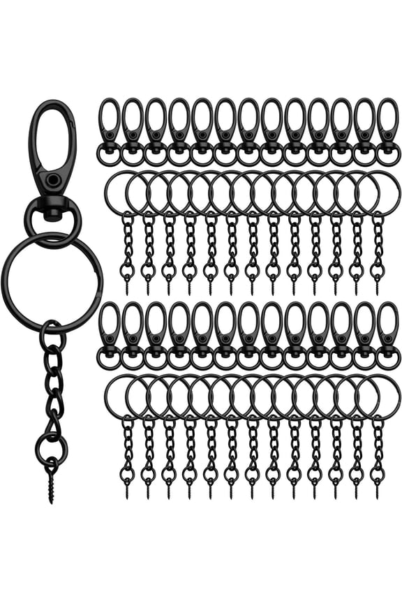 25 Pieces Metal Swivel Lanyard Clips Lobster Claw Clasps and 25 Pieces Key Rings Keychain with Screw Eye Pins for Keychain Crafting,Black
