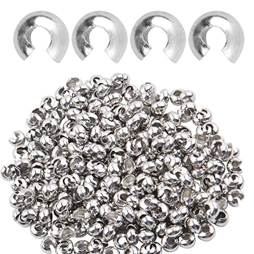 Aylifu 300 Pieces Crimp Beads Covers Silver Tube Beads Half Round Open for Jewellery Making Bead Chain Positioning,3mm