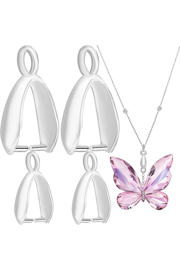 4pcs 925 Sterling Silver Pinch Bail Pendant Clasps Dangle Charm Bead Pinch Clip Bails Connectors with Open Loop Handmade Accessories for DIY Necklace Jewelry Making Art Crafts