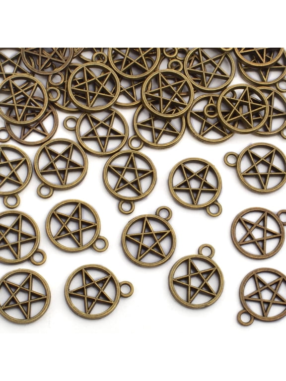 50 Pieces Bronze Pentacle Star Charms Alloy Celestial Pentagram Pendants Vintage Protection Lucky Dangle Charms Craft Supplies for DIY Jewelry Making Decor