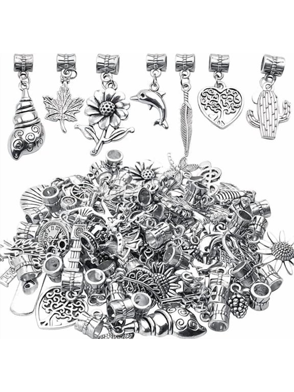 Silver Alloy Mixed Dangle Charms with Bail Bead Connectors for Diy Earrings Jewelry Making Findings, 50 Pieces