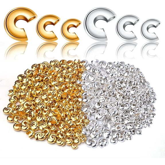 Aylifu 600pcs 3mm/4mm/5mm Crimp Bead Knot Covers Half Round Open Crimp Beads Crimp Bead Covers for DIY Jewelry Crafts Making