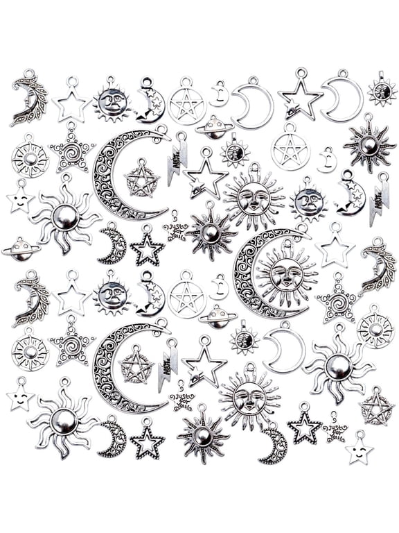 69 Pieces Moon Star and Sun Charms, Antique Silver Mixed Alloy Celestial Dangle Pendants for Diy Crafts Jewelry Making Supplies, 23 Styles