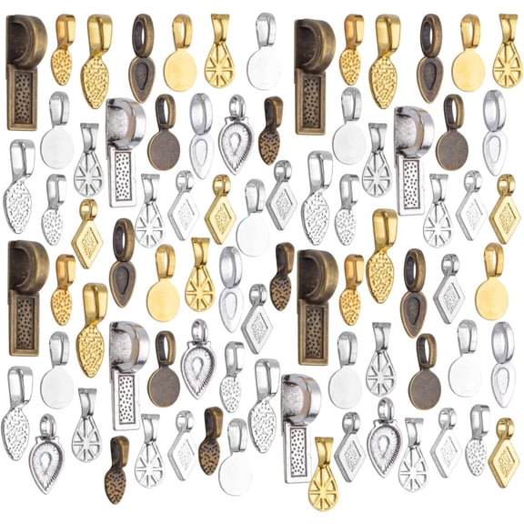 Aylifu 80 Pieces Mixed Glue on Bails Alloy Glass Cabochon Tiles Bails Necklace Pendants for Diy Crafts Jewelry Making, 20 Styles