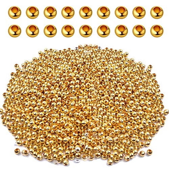 Aylifu Crimp Beads 3mm, 1000 Pieces Stopper Beads Metal Bead Spacers for DIY Bracelet Jewelry Making, Gold