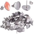 thumbnail image 1 of Aylifu Earring Cabochon Settings, 40 Pieces Cabochon Stud Earrings Blank Heart Shape Earring Bezel Tray with 40 Pieces Butterfly Earring Safety Backs for Jewelry Making, 1 of 7