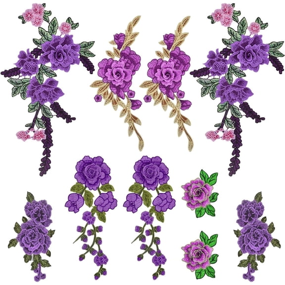 Aylifu Floral Embroidered Sew on Patches, Purple Flower Repair Appliques Accessories for Women Clothing Hat Bag Crafts, 5 Styles, 10 Pieces(5 Pairs)