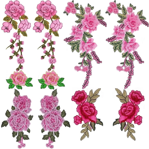 Aylifu Flower Embroidered Sew-on Patches, Pink Decorative Repair Appliques for Women Diy Clothes Jeans Jackets Crafts, 5 Styles, 10 Pieces