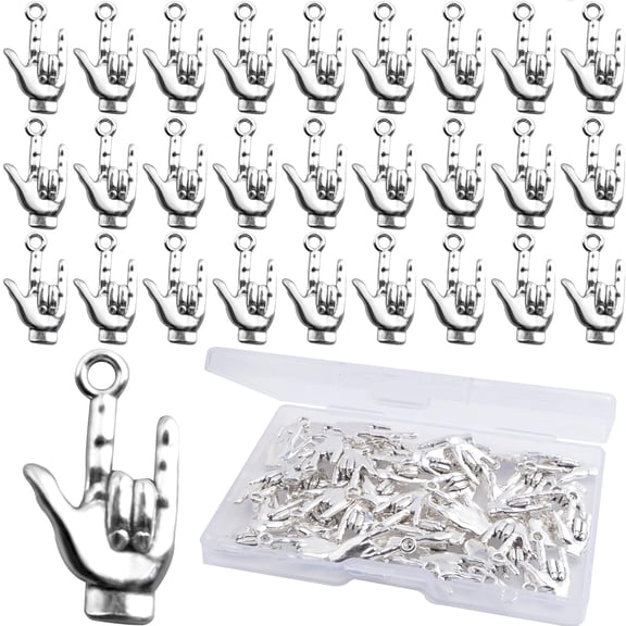 Aylifu I Love You Hand Sign Charms, Antique Silver Alloy Hand Symbol Necklace Pendants for Diy Crafts Jewelry Making, 50 Pieces