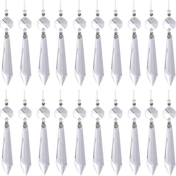 Aylifu Icicle Prisms Pendants Clear Glass Crystal Beads Ornaments for Chandelier Lamp Christmas Tree Wedding Decors, 63mm, 20 Pieces