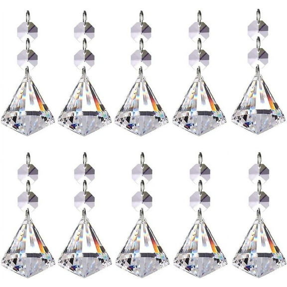 Aylifu Pack of 10 Crystal Glass Ball Chandelier Prisms Pendants Parts Beads Hanging Crystals Drops Suncatchers(30mm, Clear)