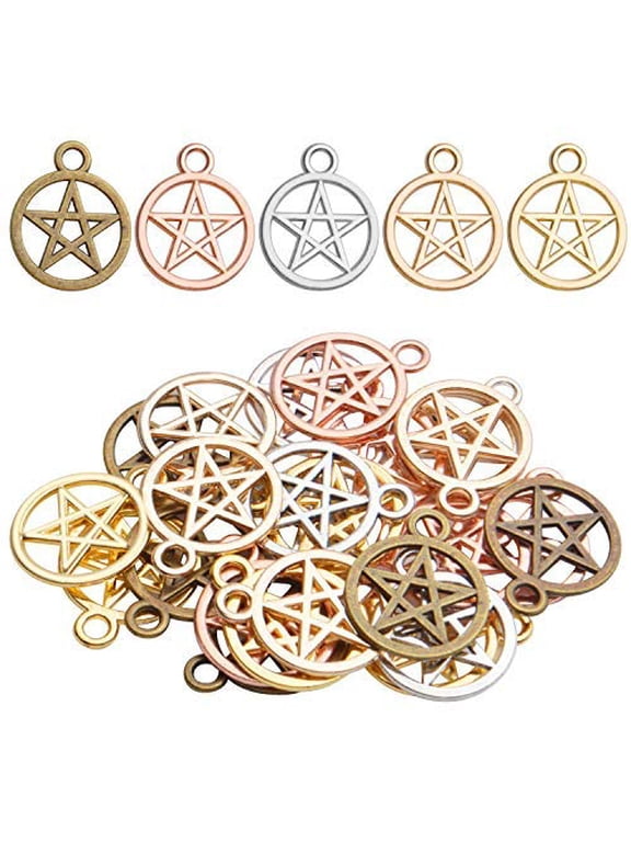 Star Charms Bulk,50pcs Pentacle Charms Mixed Star Pendants Pentagram Charms Lucky Charms Pendants for Jewery Making Earring Necklace Beacelet,5 Colors