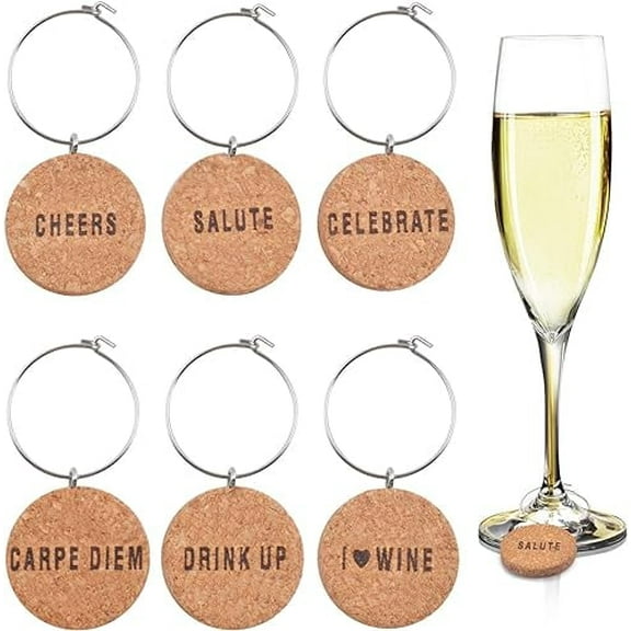 Aylifu Wine Glass Charms,Set of 6 Letter Wine Glass Tag Decoration Ring Cork Charms for Party Gathering