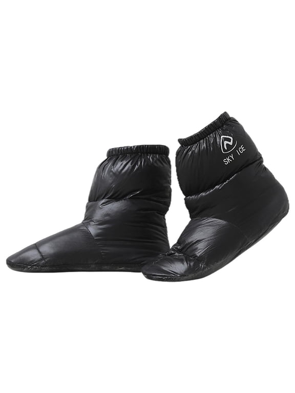 1 Pair Winter Duck Down Slippers Warm Booties Shoes Cover Sock Camping Tent Feet Black M