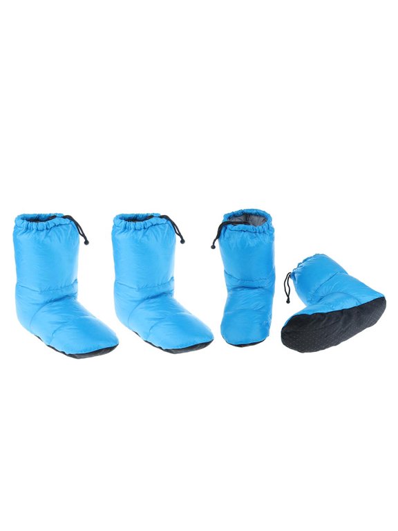 2 Pairs White Goose Down Booties Slippers Winter Waterproof Blue XL