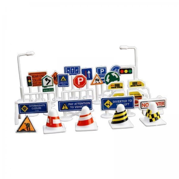 Aymzbd 3 Sets of 28 Pieces 1/64 Scale Road Signs, Collectible Models, Dioramas for Desk 3 Pcs