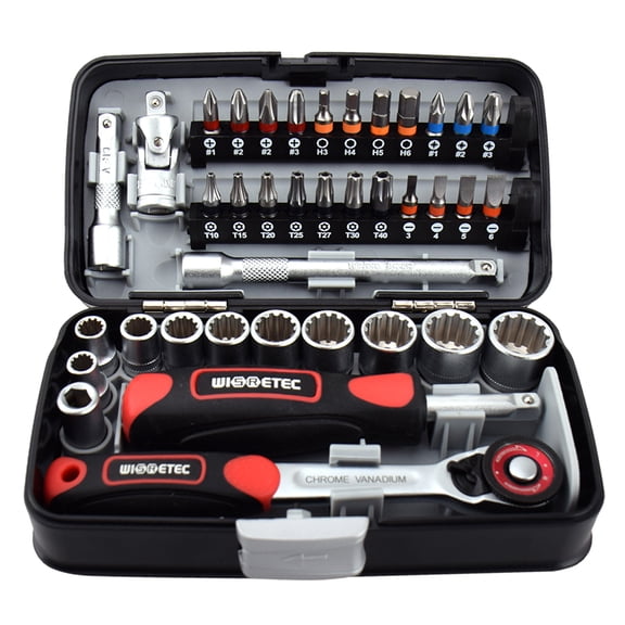 Aymzbd 38 Piece Ratchet Socket Set, 1/4 '' Socket Set With 5.5-14mm Grooved Sockets And Red