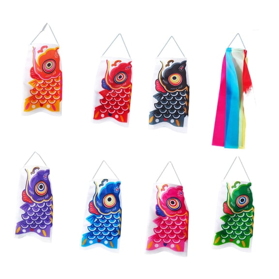 Aymzbd 7 Pieces Carp Banner Flags Fish Flag Kite Festival Decoration Decorative Hanging with Tassel
