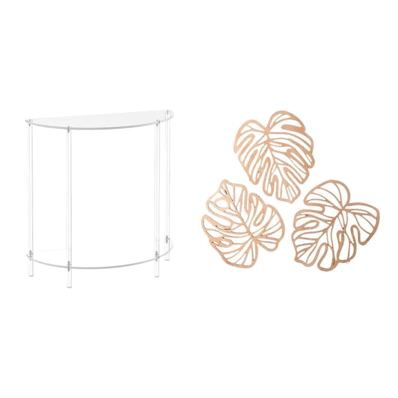 Aymzbd Acrylic Nightstand Clear Acrylic Side Table Palm Leaves Wood Wall Decor Small Compact Table Unique Layered Design Suitable for Housewarming Living Roo