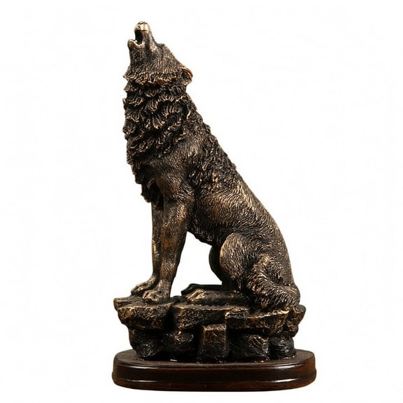 Aymzbd Animal Decor Wolf Statue Sculpture Handcrafted Resin Dark Brown Finish for Home Entryway Shelf Mantel and Tabletop Settings
