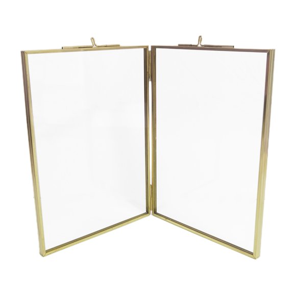 Aymzbd Antique Brass Hanging Photo Frame Metal Rectangle Glass Portrait Vintage Hanging 7inch
