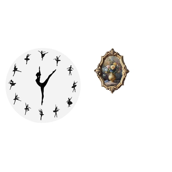 Aymzbd Ballerina Wall Clock Mute Time Clock Decorative Hanging Clock Photo Frame Silent Non Ticking Picture Frame Accurate Hands Suitable for Gallery Home Decoration Gift Giving