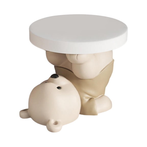 Aymzbd Bear Statue Side Table Coffee Table Bedside Tables Round Serving Tray Sofa Table Brown