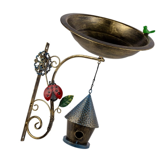 Aymzbd Bird Bath Bowl Tree Mounted Iron Feeder Bowl for Yard Art Trees Wooden Fence